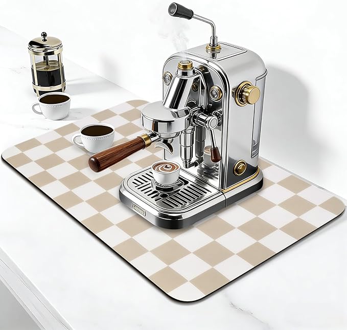 Checkered Dish Drying Mat for Kitchen Counter, Absorbent Non-Slip Coffee Mat - Image 3