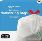 Amazon Basics 13 Gallon Tall Kitchen Drawstring Trash Bags, Flextra Strength by AmazonBasics