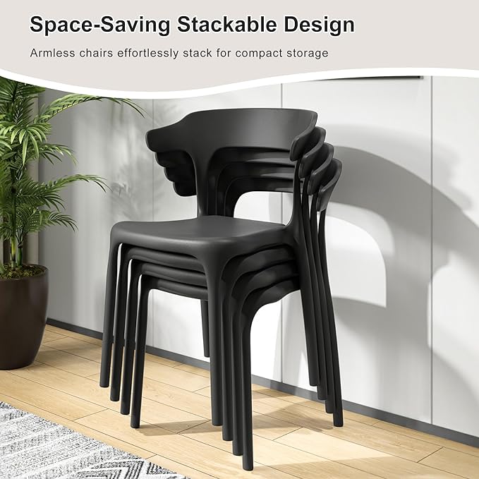 VECELO 4 Pack Plastic Stacking Chairs, Stackable Dining Chairs for Kitchen Restaurant Patio, Portable Indoor Outdoor Use, No Assembly Required, Black - Image 4