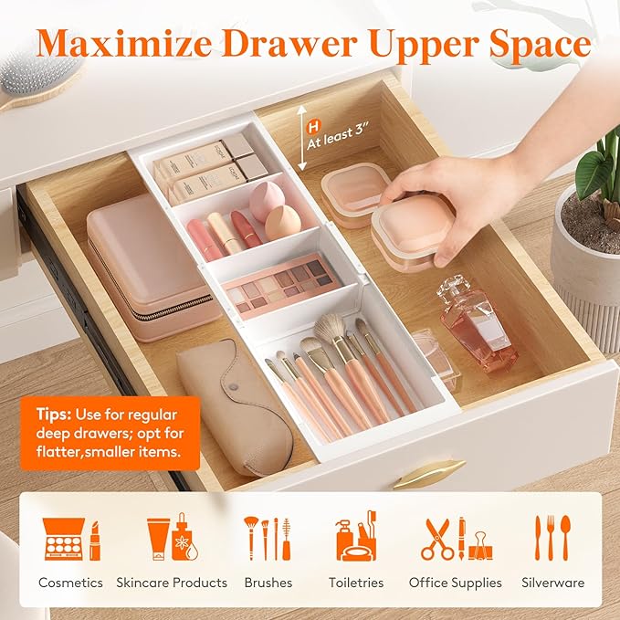 Lifewit Sliding Makeup Drawer Organizer, Fits 13-20" Deep Drawers, Extendable - Image 3