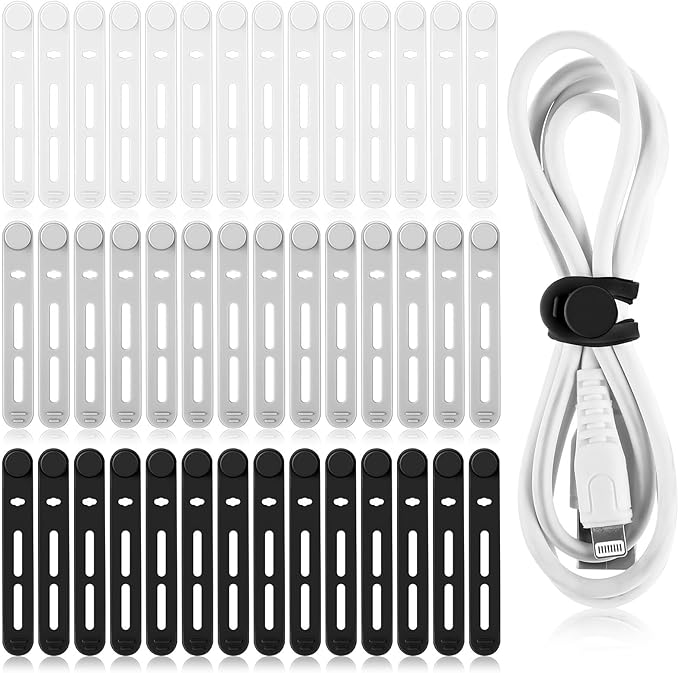 42 Pcs Silicone Cable Ties Reusable Cord Organizer Adjustable Data Cable Wraps by Tellegloww