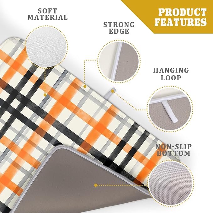 Fall Orange Black Buffalo Plaid Dish Drying Mat 18 x 24 Inch - Image 4