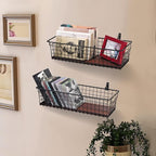 SheeChung 2 Set Portable Metal Farmhouse Wall Decor Storage Organizer Basket Bin - Image 4