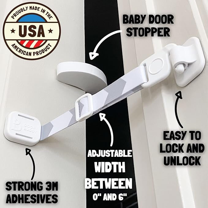 Door Buddy Child Proof Door Lock & Cat Door Stopper. Adjustable Door Strap - Image 4