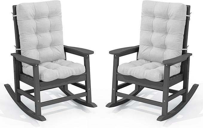 SERWALL Oversized Outdoor Rocking Chair Set of 2, HDPE Rocker for Adults, Patio Rocking Chairs for Porch, Grey by SERWALL
