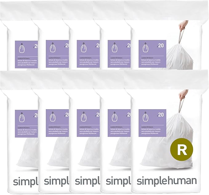 simplehuman Code R 200 Count, Dispenser Pack Custom Fit Liners, Drawstring by Simplehuman