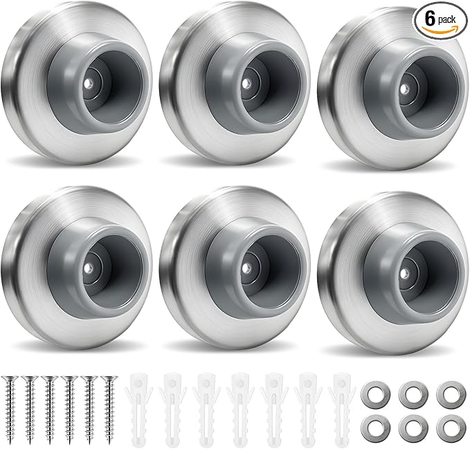 6 Pack Concave Wall Door Bumper Stopper, 304 Stainless Steel Wall Mount by Home