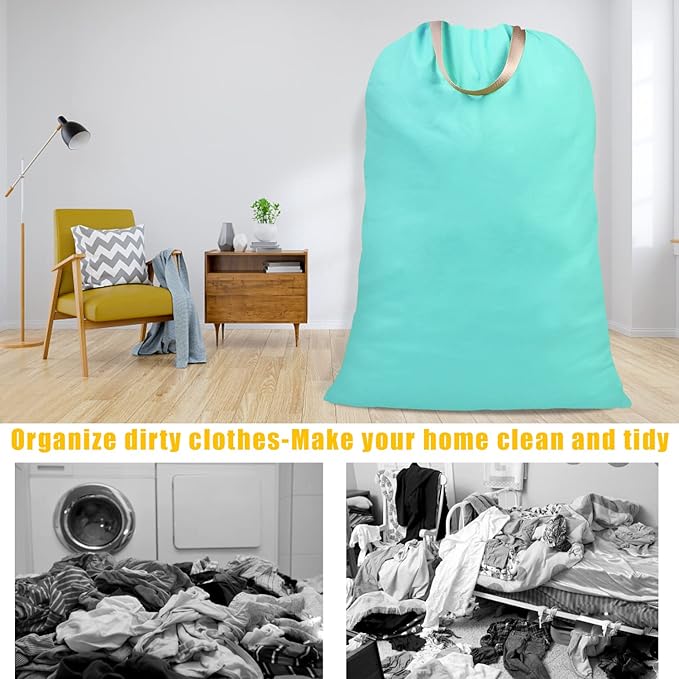 Cotton Canvas Laundry Bag with Handles & Drawstring Straps, Heavy Duty Extra - Image 7
