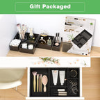 Black Bamboo Bathroom Drawer Organizer, Wooden Kitchen Utensil Holder Set of 5 - Image 3