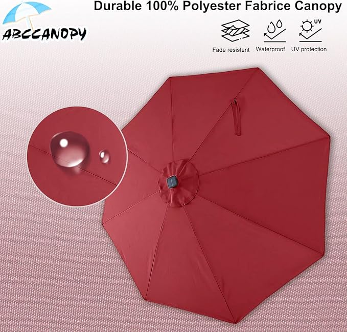 ABCCANOPY Durable Solar Led Patio Umbrellas with 32LED Lights 11FT (Burgundy) - Image 7