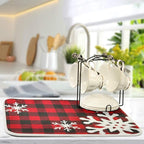 Christmas Red Plaid Snow Snowflake Dish Drying Mat 16x18 inch Red Black Lattice - Image 5