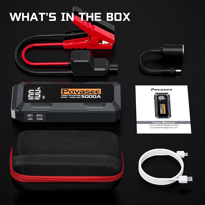 5000A Jump Starter | Povasee A40 Car Battery Jump Starter, 12V Portable Power - Image 6