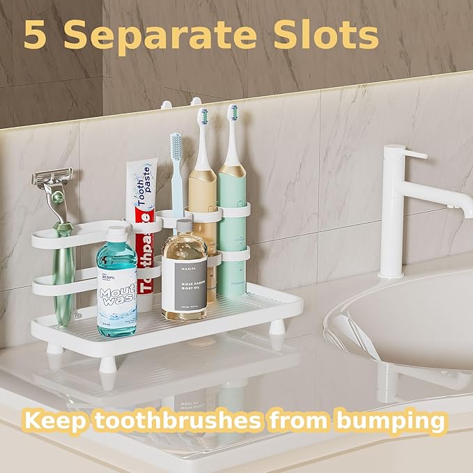 Electric Toothbrush Holder for Bathroom Countertop 5 Metal Slots Toothpaste - Image 2