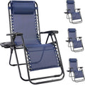 NEWBULIG Zero Gravity Chair Set of 4, Lounge Chair Folding Portable Adjustable Camping Reclining Chairs with Adjustable Pollow, Mesh Back, Cup Holder Trays Lawn Patio Chair for Pool Beach - Blue by NEWBULIG