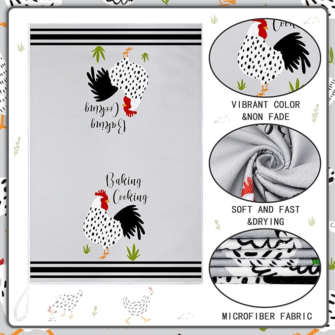 Boyiee Set of 6 Farm Chickens Kitchen Towels Farmhouse Absorbent Dish Tea - Image 6
