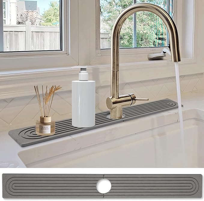 Stone Faucet Mat for Kitchen Sink- 23.6''x 3.9''Diatomite Fast-Drying Faucet Mat by CSTHTSC