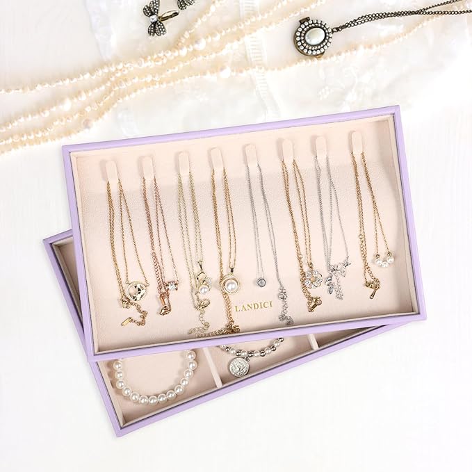 LANDICI Stackable Jewelry Organizer Trays 4 Set, PU Leather Jewelry Organizer - Image 4