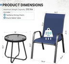 Patio Table and Chairs Set - 3 Piece Outdoor Stackable Dinging Chairs for All Weather,Breathable Garden Furniture for Deck Garden Backyard (Navy Blue) - Image 3