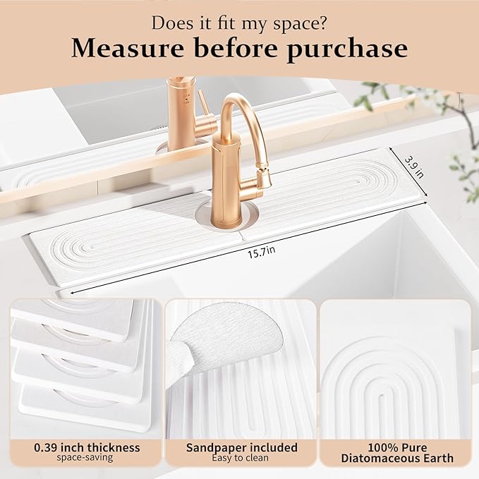 Faucet Mat for Kitchen Sink ，Water Absorbing Stone Tray for Sink，15.7 inches - Image 2