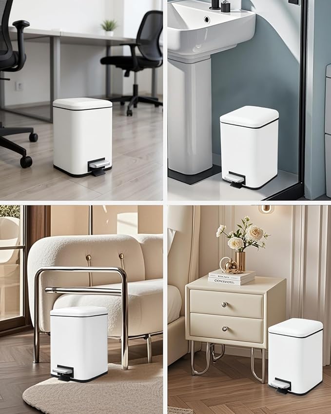 Bathroom Trash Can with Lid, 6 Liter / 1.6 Gallon Small Trash Can with - Image 2