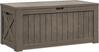Flamaker Resin Deck Box 120 Gallon Waterproof Large Outdoor Indoor Storage Box Imitation Wood Resin for Patio Furniture Garden Tools and Pool (Brown) by Flamaker