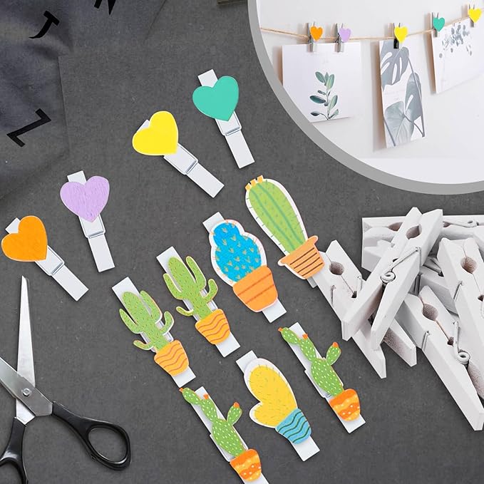 50PCS Colored Wooden Clothespins, 2.9inch White Clothes Pins - Image 5
