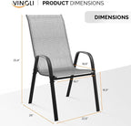 VINGLI Patio Chairs Set of 6 – Stackable Outdoor Dining Chairs with Comfortable Sling High Back Chairs and Armrests for Lawn, Poolside, Courtyard, Balcony, Garden, Silver Gray - Image 3