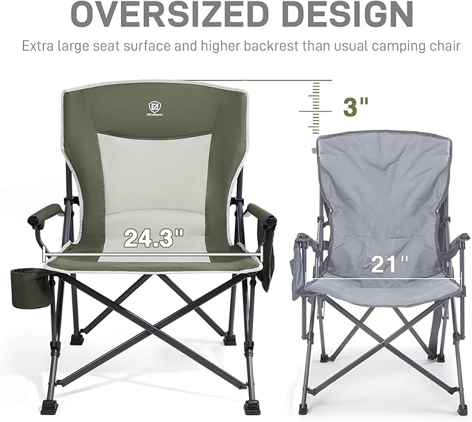 EVER ADVANCED Oversized Folding Camping Chair, for Adults Heavy Duty Lawn Chair with Side Pockets, Portable Collapsible Quad Chair for Outside, Support Up to 500lbs, Green - Image 4