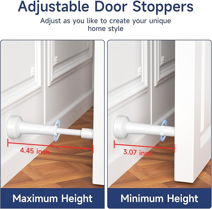 4Pcs Adjustable Door Stoppers for Bottom of Door, 3.07-4.45 in Aluminum White - Image 3