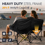 Double Camping Chair Loveseat - 2 Person Oversized Camping Couch for Adults Padded Heavy Duty Outdoor Lawn Beach Portable Folding XL Chairs with Cup Holders and Carry Bag Support 600lbs, Black/Grey - Image 5
