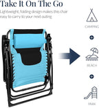 Best Choice Products Oversized Padded Zero Gravity Chair, Folding Outdoor Patio Recliner, XL Anti Gravity Lounger for Backyard w/Headrest, Cup Holder, Side Tray, Polyester Mesh - Light Blue/Black - Image 6