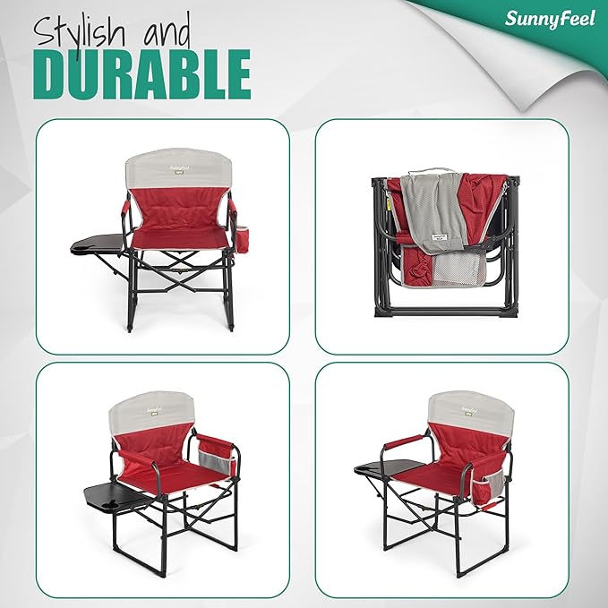 SUNNYFEEL Camping Directors Chair, Heavy Duty,Oversized Portable Folding Chair with Side Table, Pocket for Beach, Fishing,Trip,Picnic,Lawn,Concert Outdoor Foldable Camp Chairs - Image 8