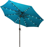 Blissun 9 ft Solar Umbrella 32 LED Lighted Patio Umbrella Table Market Umbrella with Tilt and Crank Outdoor Umbrella for Garden, Deck, Backyard, Pool and Beach (Cerulean) by Blissun