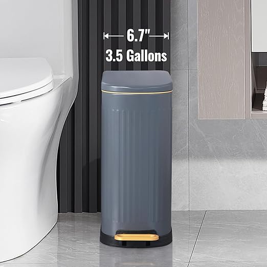 Slim Bathroom Trash Can with Soft Close Lid Stainless Steel Garbage Can Step - Image 2