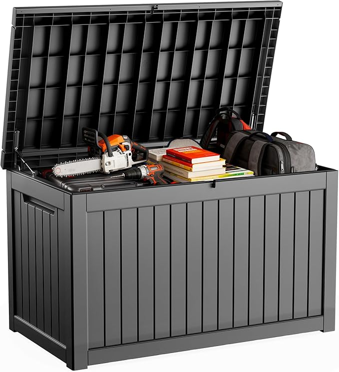 DRATO 280 Gallon Deck Box, Outdoor Large Waterproof Resin Storage Box with Lockable Lid for Patio Cushions, Gardening Tools（Black，280 Gallon） by DRATOprovidesawarmandcozy