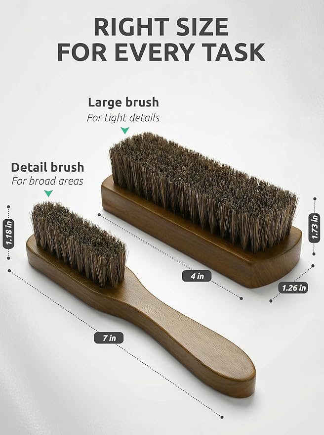 TAKAVU Leather & Upholstery Cleaning Brush Set, 100% Horse Hair Bristle - Image 3