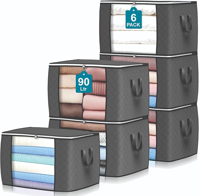 90L Large Storage Bags for Clothes, Blanket and Comforter, 6 Pack Foldable - Image 6