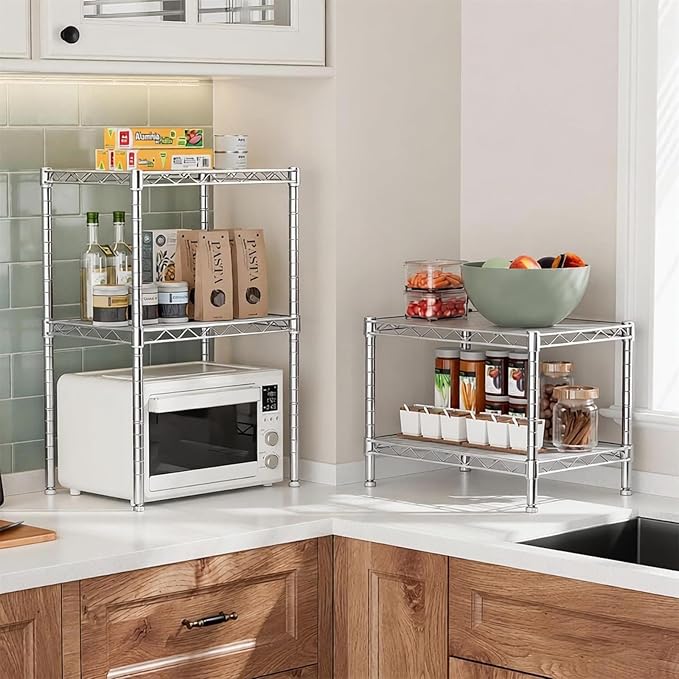 Xcity Storage Shelves, 2 Tier Heavy Duty Metal Shelving Unit with Wheels, 700 LBS Capacity Adjustable Steel Wire Shelf Organizer for Pantry, Kitchen, Garage, 14" D x 24" W x 20" H, Chrome - Image 5