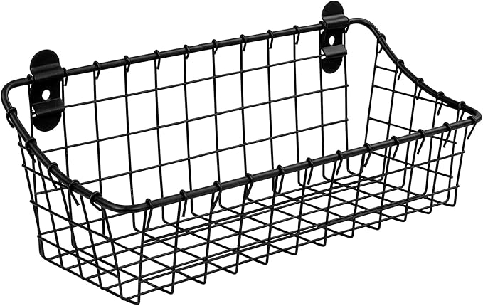 Spectrum Small Wire Wall Basket Matte Black Mounted Rustic Wall Bin, Vintage by Spectrum