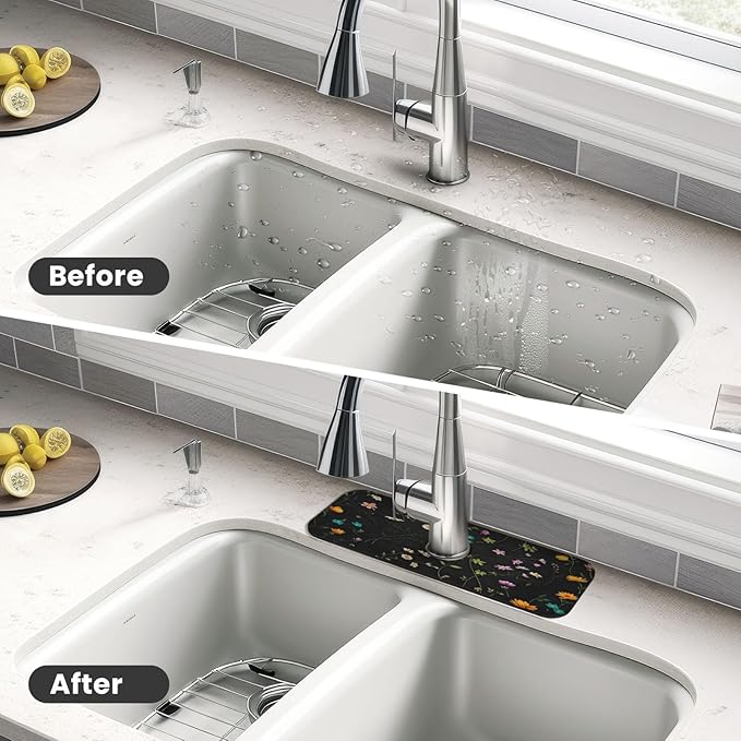 Flower Branch Pattern Design Cute Kitchen sink faucet pad, strong water - Image 4