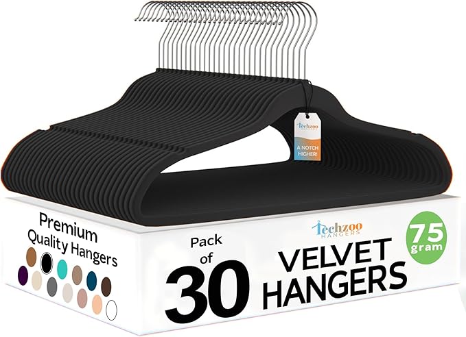 Premium Velvet Hangers 30 Pack Ultra Thin Non Slip Adult Felt Space Saving Suit by TECHZOO