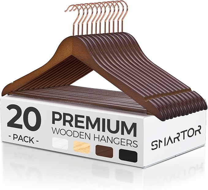 Smartor Wooden Hangers 20 Pack, Solid Wood Coat Hanger by Smartor