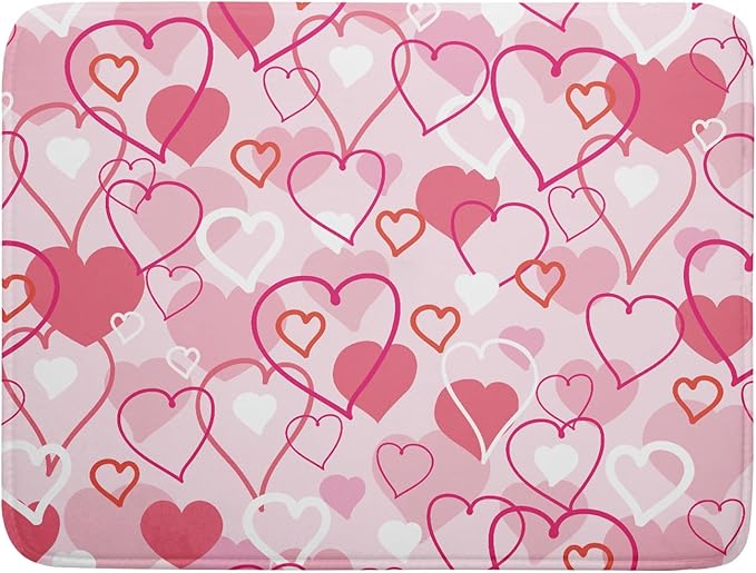 Valentines Day Dish Drying Mat for Kitchen Pink Hearts Absorbent Reversible by Unknown