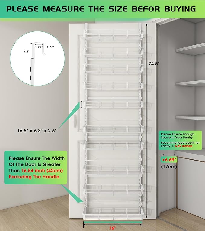 White 10-Tier Over The Door Pantry Organizer, Pantry Organization and Storage - Image 2