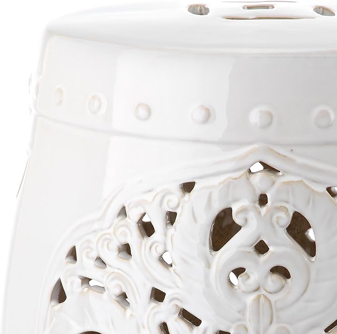 Safavieh Flora Glazed Ceramic Decorative Garden Stool, Antique White (ACS4527A) - Image 2