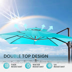 10 X 13 FT Cantilever Patio Umbrella with Led Lights and Base Included Outdoor Heavy Duty Double Top Rectangle Offset Umbrellas with 360-degree Rotation for Pool Deck Backyard, Turquoise - Image 8