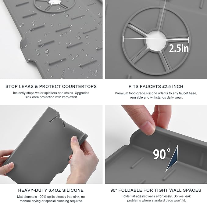 Kitchen Faucet Sink Splash Guard, Silicone Water Catcher Mat – Sink Draining - Image 5