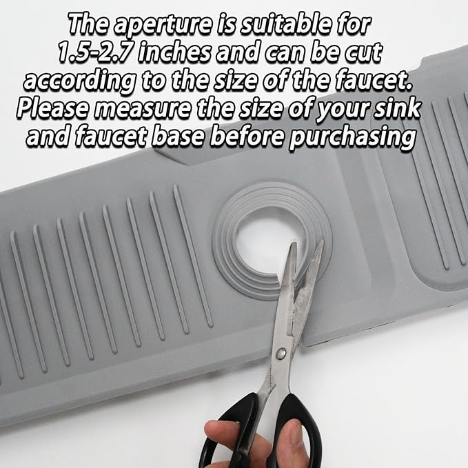 24 Inch Light Gray Durable Faucet Mat, Silicone Kitchen Sink Splash Guard - Image 4