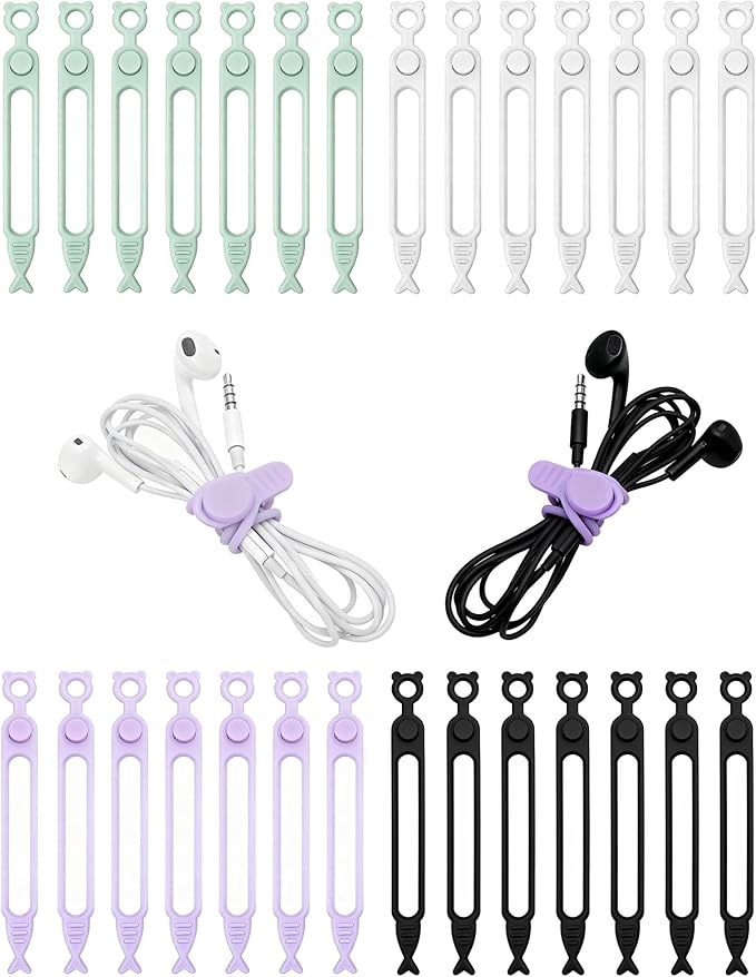 Ortarco 28 Pcs Silicone Cable Ties Reusable, Cable Cord Organizer Straps by Ortarco