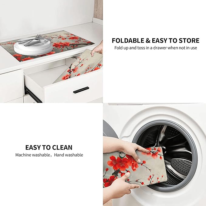 Red Plum Blooms Dish Drying Mats - Image 6